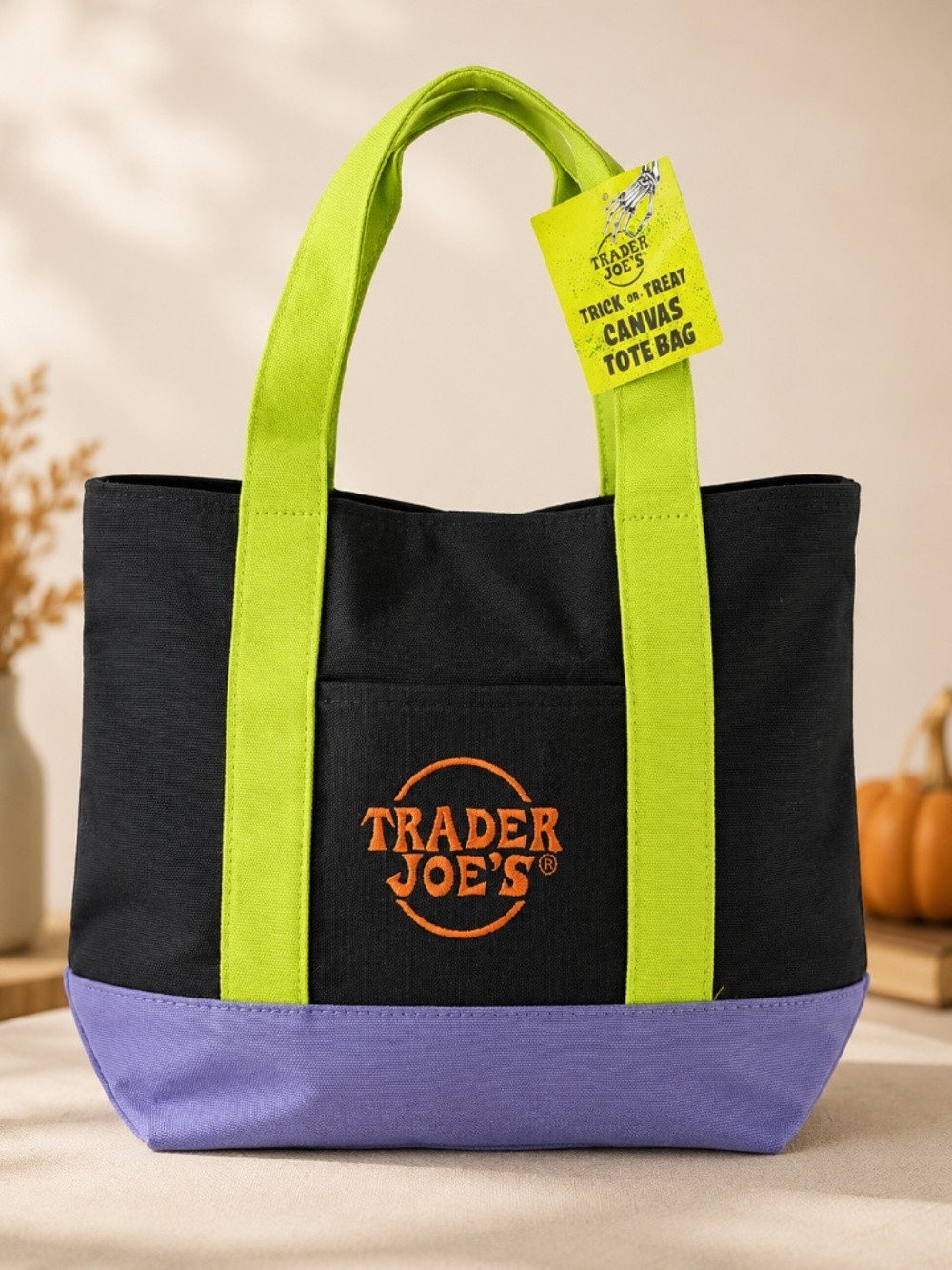 New with Tag Trader Joe’s Trick or Treat Black Canvas Tote Bag